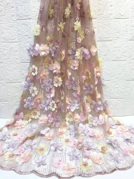

2019 pink Latest French Nigerian Laces Fabrics with beaded stones Tulle African Laces Fabric Wedding African French Tulle Z2875