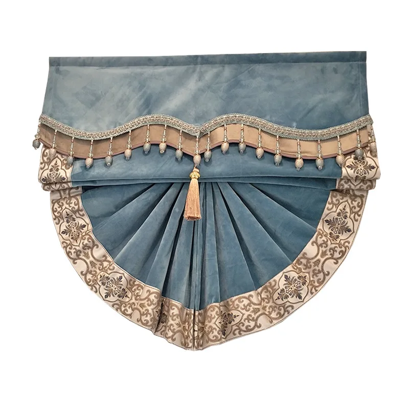 PROD 1005001690875324 2021 American luxury solid color roman blinds
fan-shaped shading curtain European Nordic restaurant window lifting
curtain