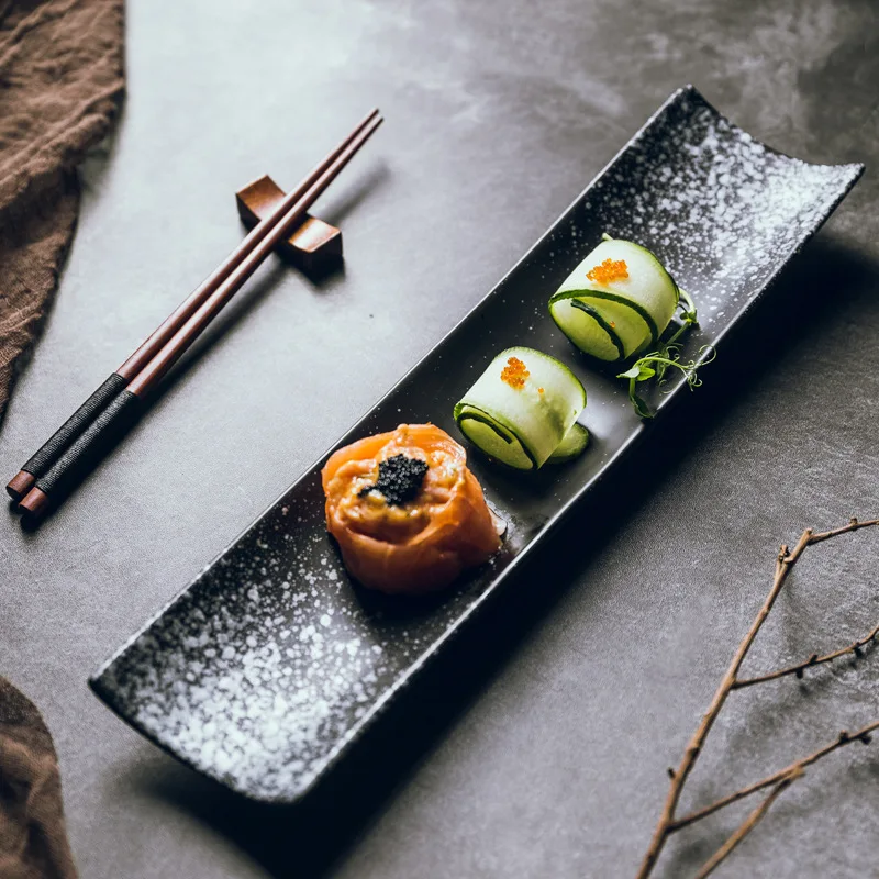 Japanese-style long plate creative rectangular plate sushi black simple long restaurant tableware supplies