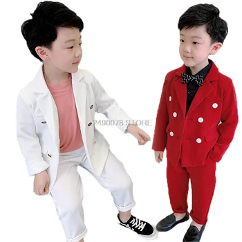 

Boys White Baptism Wedding Suit European Flower Boys Jacket Pants Suit Children Formal Graduation Dress Kids Tuxedo Costume