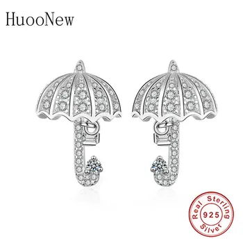 

HuooNew 925 Sterling Silver Shining Umbrella Clear Zirconia Crystal Stud Earrings Women Women's Female Wedding Christmas Brinco