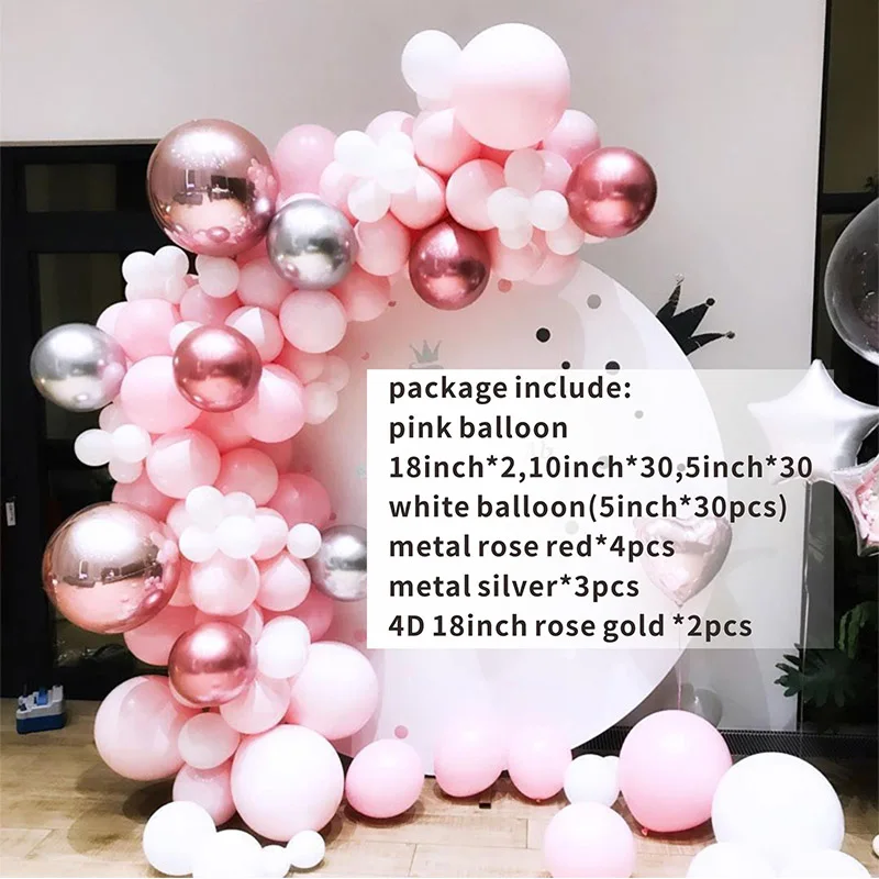 101pcs Balloon Garland Arch Kit Pastel Rose Gold Pink Anniversary Birthday Party Decorations Balloon Adult Baby Shower Girl