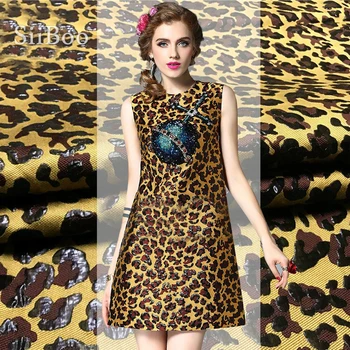 

American style sexy leopard metallic jacquard brocade fabric for dress coat brocade tissu cloth tela tecido SP4740 Free shipping