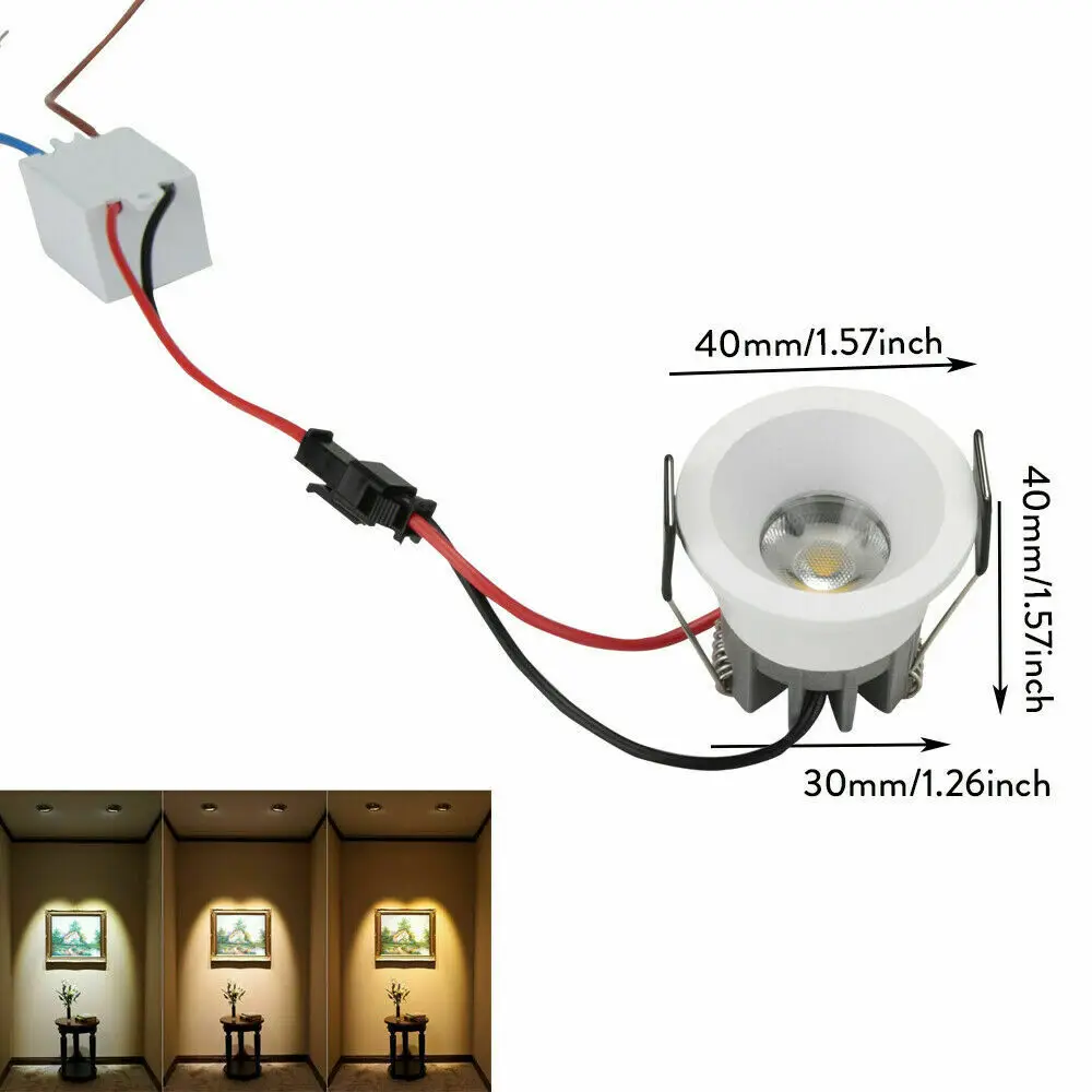 미니 LED COB 다운라이트, 쥬얼리 디스플레이, 천장 매입형 캐비닛 스폿 램프, 고출력 및 드라이버, 3W, 40mm, 100V-240V, 85-265V