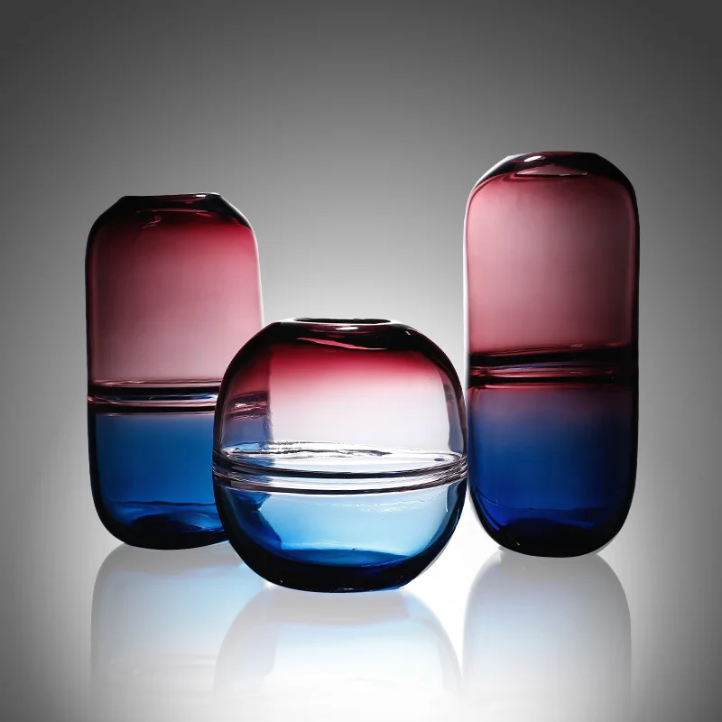 

Glass Vase Simple Modern Two-color Gradient Transparent Hydroponic Plant Flower Arranger Home Craft Decoration Flower Vase