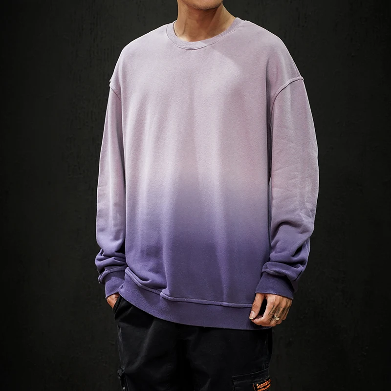 

Autumn 2021 new gradient color pullover sweater couple trendy brand hip-hop jacket male national trend BF wind