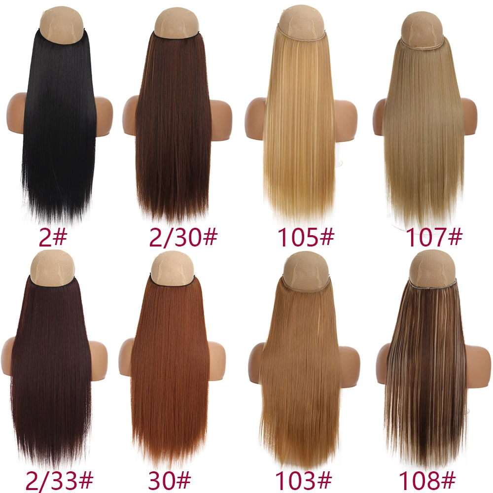 MANWEI24 inches Natural hair Invisible Wire in Synthetic Hair Extensions No Clip with Secrect Line Easy Attach halo hair hair extensions,clip in hair extensions