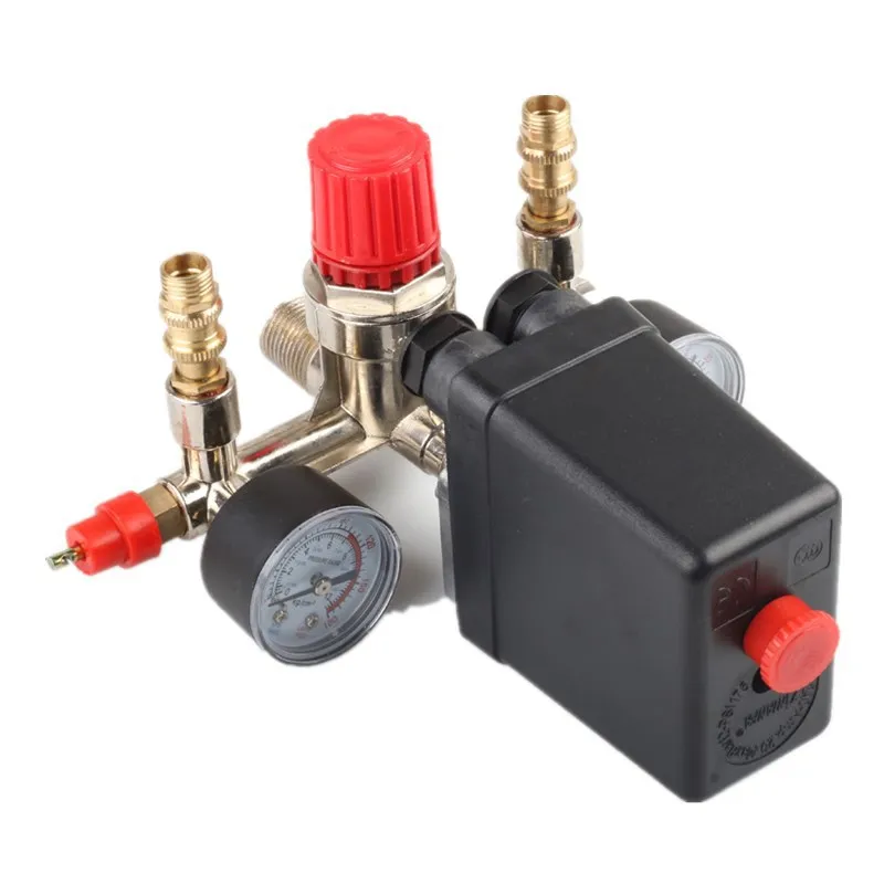 Air Compressor Pressure Valve Switch Manifold Relief Regulator Gauges 90-120PSI 230-220V Aluminum alloy bracket