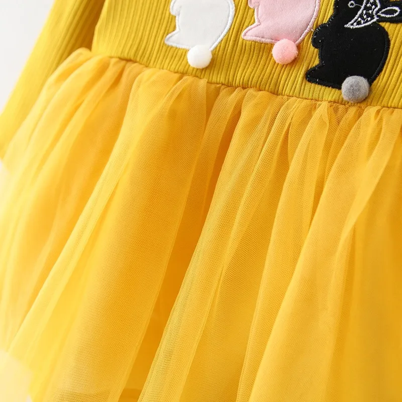 Платье для малышей с длинными рукавами и рисунком кролика; платье для маленьких девочек на день рождения; платья на крестины для малышей; фатиновые платья; Infantil Vestido