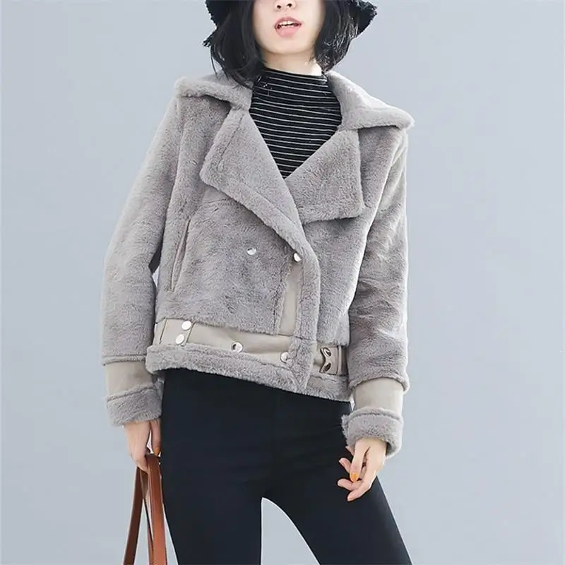 ##BUY Faux Fur Coat Patchwork Soft Suede Jacket Winter Women Warm Thicken Rabbit Jacket Female Fluffy Winter Outwear