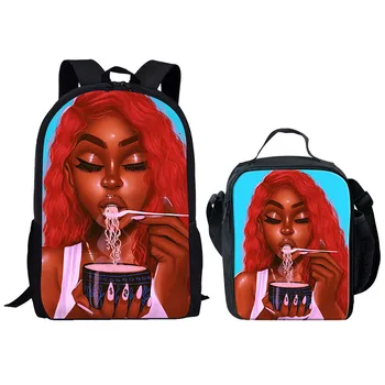 

HYCOOL 2Pcs/Set African Primary School Bags for Kids Art Afro Black Girl Printing Book Bags Children Backpack Teenager Satchel