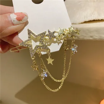 Fashion tassel hairpin side clip gold-plated shiny five-pointed star frog buckle top clip travel holiday gift party accessories 1