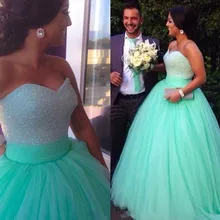 Vestidos De Debutante мятно-зеленые Бальные платья Пышные Платья с брюликами расшитый блёстками для девочек 15 вечерние платья для выпускного вечера