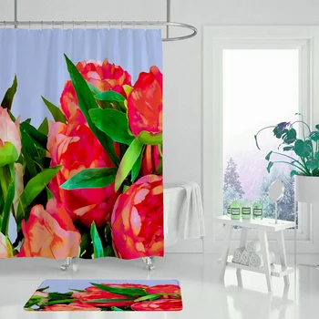 

Green plant shower curtain bathroom waterproof printing cactus succulent shower curtain with 180x180cm