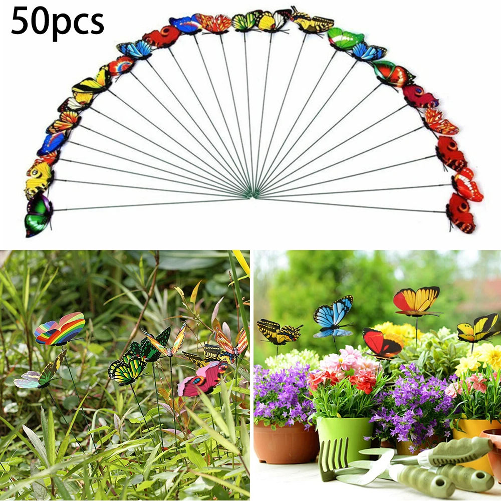 50Pcs/Set Simulation Butterfly Stakes Outdoor Yard Planter Flower Pot Bed Garden Lawn Decor Label | Дом и сад