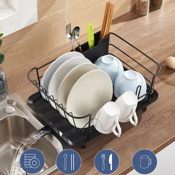 

Dish Drying Rack Dish Rack with Drainboard Cutlery Cup Wine Glass Holder Kitchen Stainless Steel Dish Drainer with Cutlery Holde