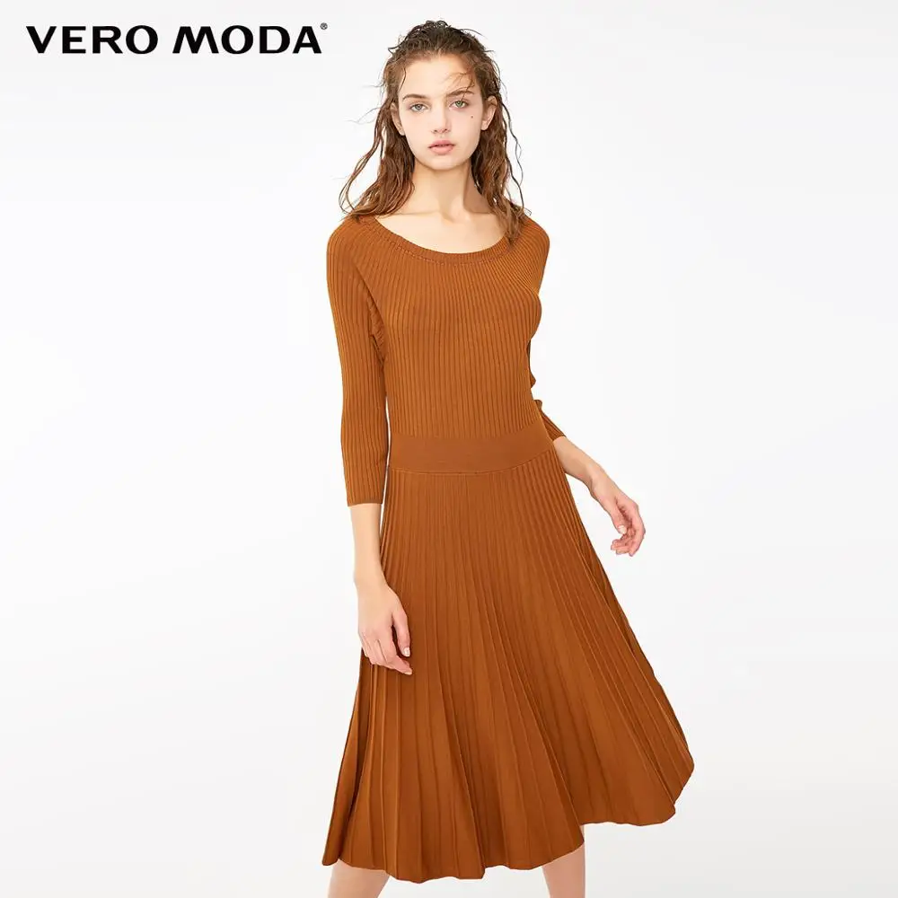 Vero Moda минималистский 3/4 рукава o-образным вырезом средней длины платье | 318346527 - Цвет: Burnt caramel