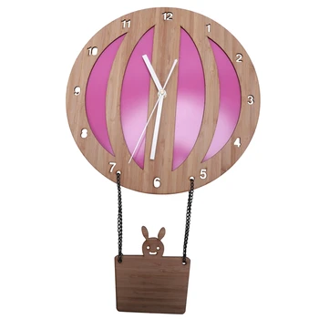 

HOT Bamboo Hot Air Balloon Wall Clock Children's Room Cartoon Modern Creative Quartz Table Mute Hanging Wall Clocks