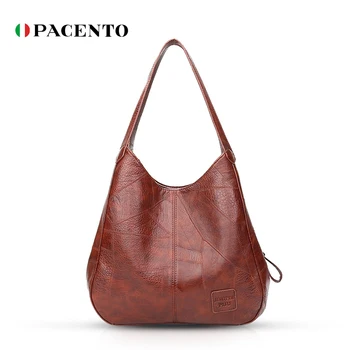 

PACENTO Leather Shopping Bucket Bag Large Handbags for Women 2020 Big Shoulder Ladies Bags Handbag Luxury Simple Hand Handtasche