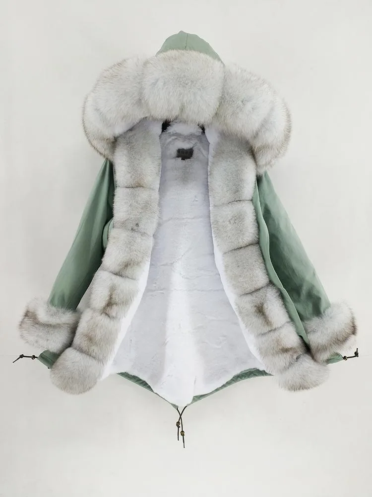Maomaokong/Новинка года; модная женская зимняя длинная куртка; теплый воротник из лисьего меха с подкладкой из искусственного меха; пальто из натурального меха; уличная одежда