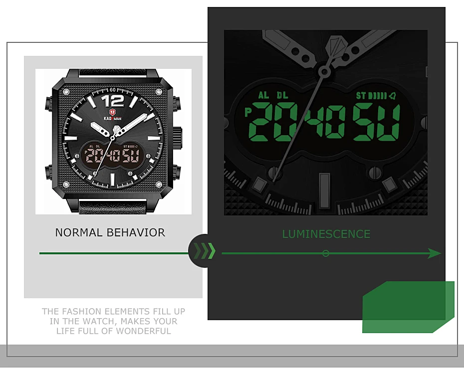 Топ люксовый бренд KADEMAN Мужские Аналоговые Цифровые спортивные часы из натуральной кожи квадратной формы кварцевые часы Relogio Masculino K9038