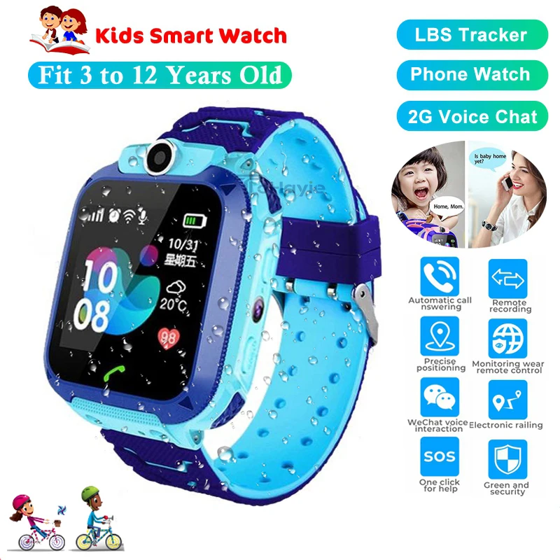 

2019 New Stylish blue smart watch for children kids Support 2G sim card Link Voice Call LBS Tracker SOS emergency callKid watch