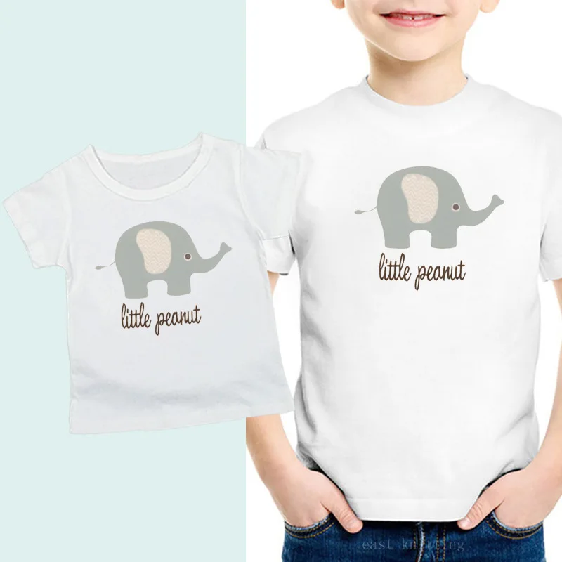 

2018 Summer New Style White CHILDREN'S Short-sleeved T-shirt Baby Elephant Pattern Peanut English Printed Fabrics Comfortable