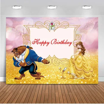 

Beauty and The Beast Birthday backdrop for photography Princess Party Kids Birthday Gold Glitter Backgrounds for Photo Studio