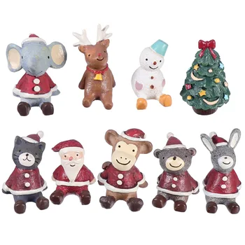 

9 pcs Micro Landscape Decors Resin Desktop Christmas Lovely Animals Adornments Figurines Ornaments for Home