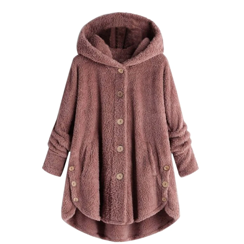 

2019 Winter Leopard Print Hoodie Coat Women Button Solid Color Coat Hooded Jacket Long Cardigan Ropa Invierno Mujer Streetwears