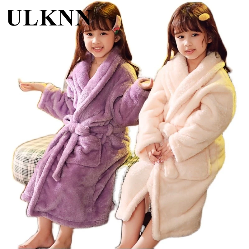 ULKNN Winter Children's Bathrobe Pajamas 2-14 Years