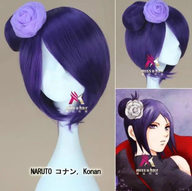 

Free Shipping NARUTO Konan Short Dark Purple Cosplay Party Wig Hair