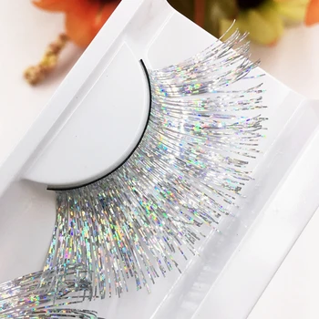 

2 Pairs Laser Gold Silver Line False Eyelashes White Thick Long Eyelashes Stage Makeup Series Exaggerated Eyelash Makeup Art