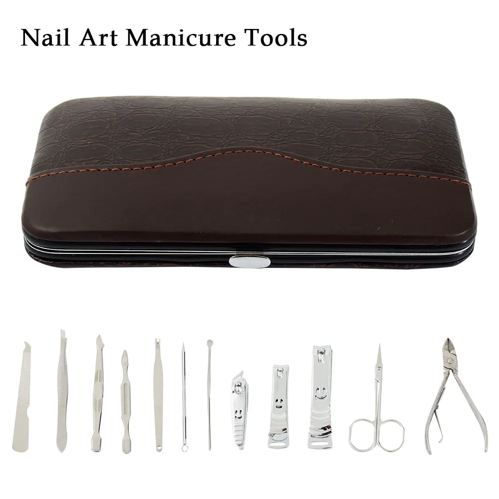 

12 PCS/set Nail Art Manicure Tools Set Nails Clipper Scissors Tweezer Knife Sets Stone Pattern Case Portable Pedicure Nail