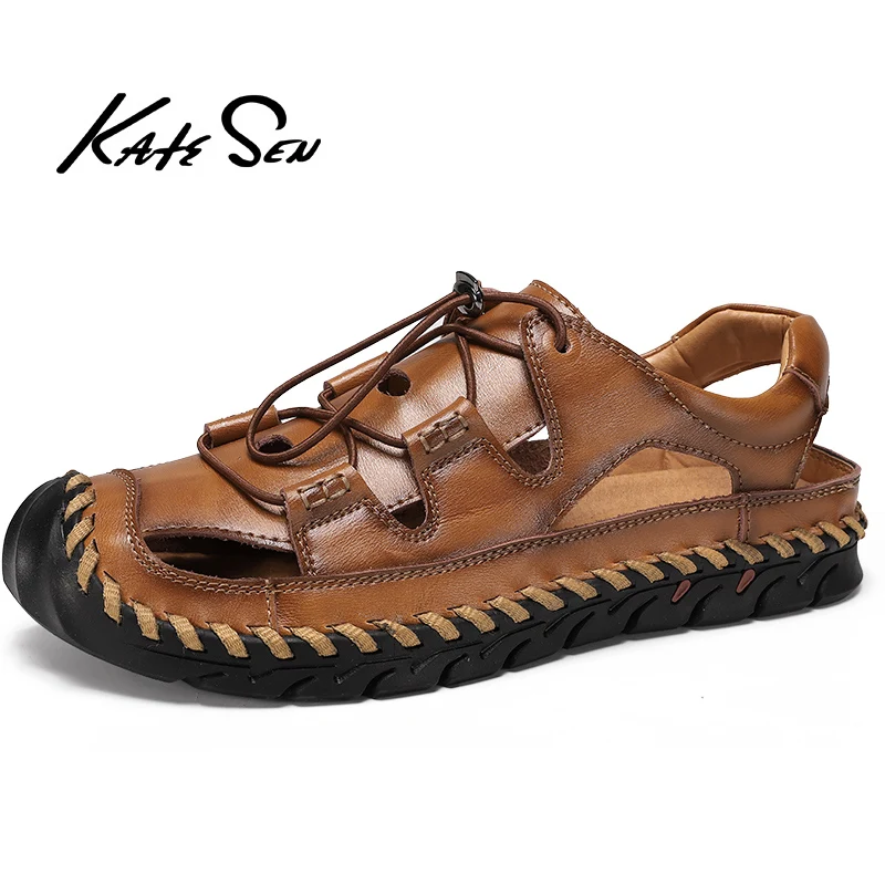 

2020 Summer Genuine Leather Men's Sandals Outdoor Beach Sandals Fashion Comfortable Casual Shoes Hollow Slipper Male Footwear
