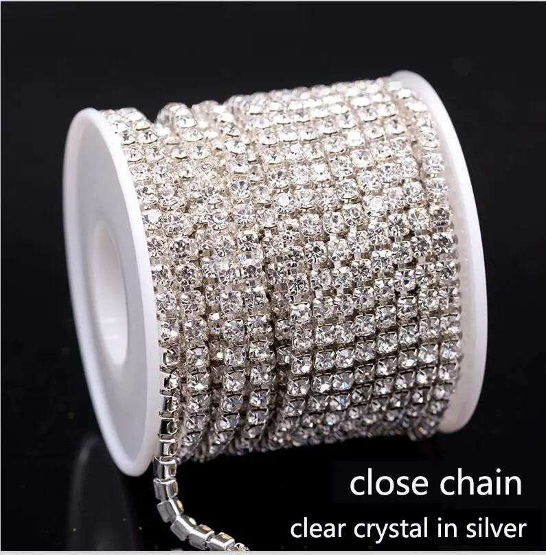 clear silver close 1 ярд, ss6-ss38, AB Стразы, огранки, редкие/Закрытые чашки, цепочка, золото/серебро, коготь, для шитья, Рукоделие, сделай сам, одежда, ювелирное изделие, цепочка, бусины - Цвет: clear silver close