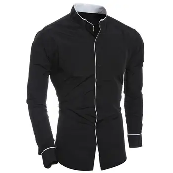 

Men Casual Solid Color Long Sleeve Stand Collar Slim Button Closure Shirt Top