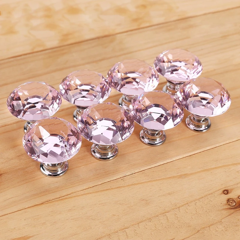 

8 x Pink diamond bling decoration door furniture drawer handle knob 30x27mm