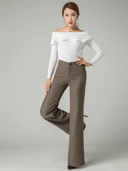 

2020 new winter office lady Fashion casual loose plus size brand female women thick snow wear warm wool wide leg flare pants
