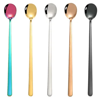 

New Colorful Ice Spoon Coffee Spoon Tea Cafe Scoop Long Handle Spoons Dinnerware Flatware Coffee Drinking Tools Kitchen 1pc 2020