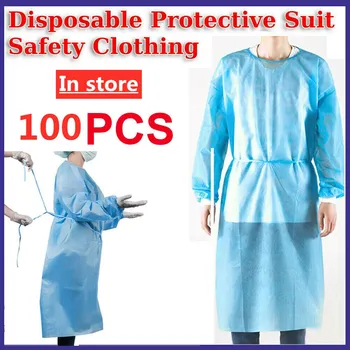 

100pcs Surgical Gown Disposable Bandage Coveralls Dust-proof Isolation Clothes Labour Suit Non-woven Security Protection Clothes