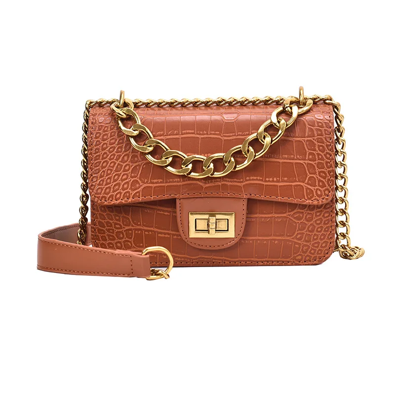 Женская кожаная сумка, винтажная роскошная дизайнерская квадратная сумочка-клатч на цепочке, вечерняя женская сумка, кожаная женская сумка на плечо - Цвет: Brown