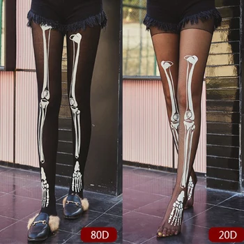 

3D Bone Printing Women Pantyhose Slim Tights Black High Waist Warm Skull Pantyhose Stocking for Girls Winter Autumn Supplies