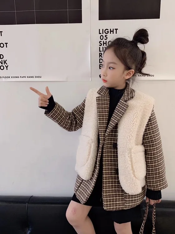 

Little fragrance suit girl 2019 new temperament fleece vest with suit jacket children's winter two-piece tide