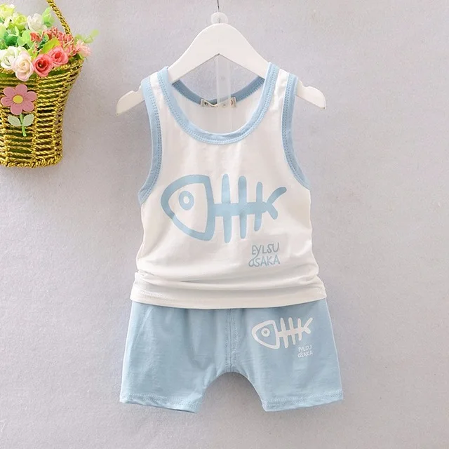 

2019 Summer Baby Boys Clothing Set Vest shorts Kids Boy girl suit Cartoon Baseball cap Sport Suit Vest Children clothes Set 0-4T