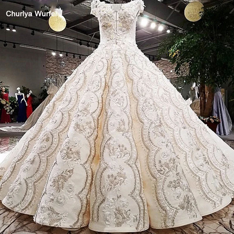 LS84162 платье люксРоскошное свадебное платье с плеча бальное платье зашнуровать шампанское кружево свадебное свадебное платье с длинным поездом реальные фотографии