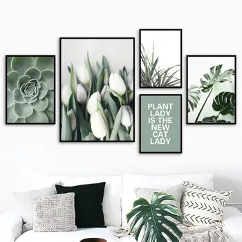 

Abstract Green Art Quotes Tropical Plants Natural Wall Art Canvas Painting Modern Nordic Posters and Prints Wall Decor Painting