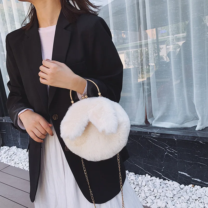 

Autumn And Winter Cute Hand Plush Rabbit Pack 2019 New Style Versatile Bag with Chain Casual Shoulder Bag