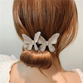 

Shiny Crystal Rhinestone Butterfly Hair Bun Maker DIY Twist Bun Donuts Women Girls Headwear Elegant Fashion Hair Styling Tools