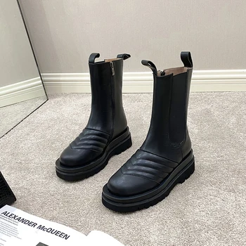 

Donna-in 2020 New Martin Chelsea Boots For Women Rubber Thick Platform Boot Winter Autumn Female Shoes British Style Fashion